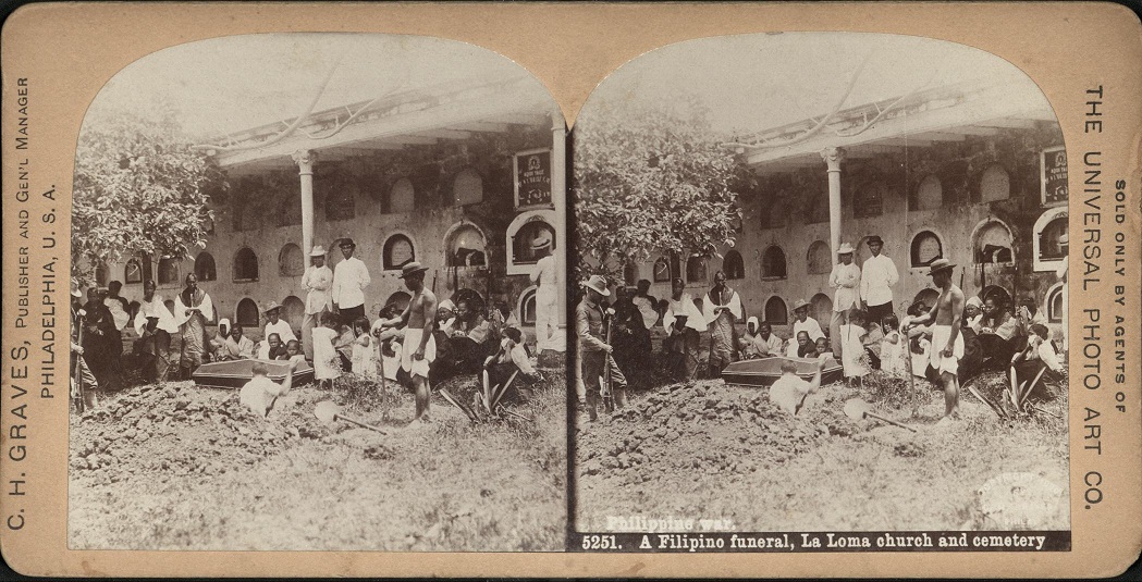 Philippine War. A Filipino funeral, La Loma church and cemetery.